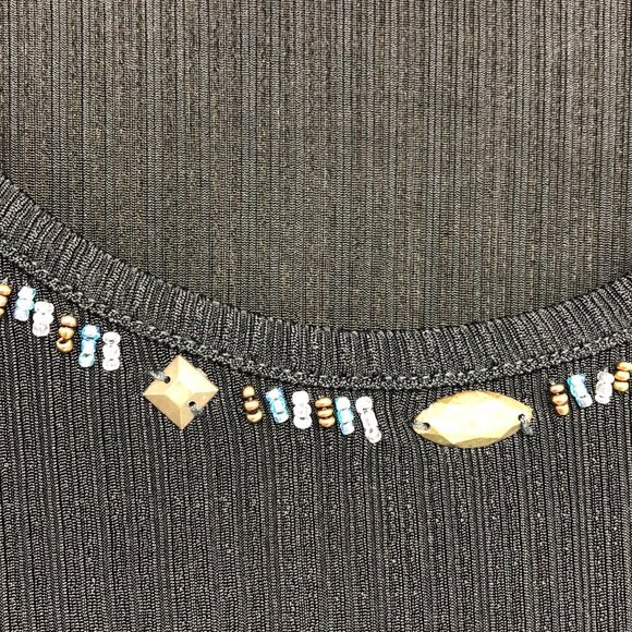 TanJay Black Textured jewelled neck Short Sleeve Shirt size S - Picture 7 of 14